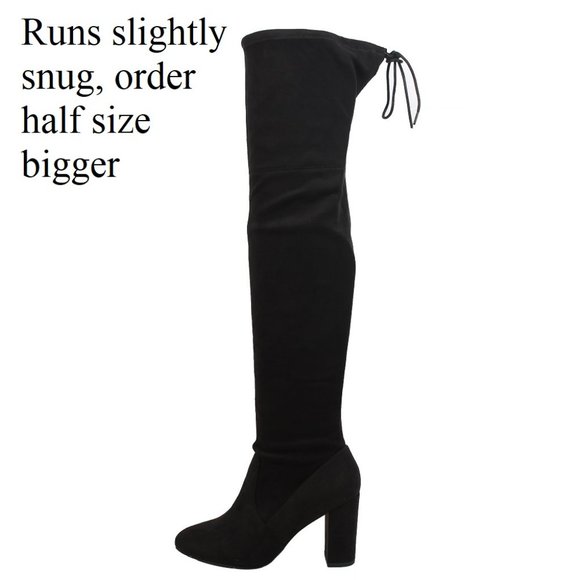 Sexy Black Faux Suede Knee High Block Heel Boot - Picture 3 of 9